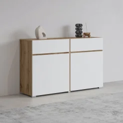 Dressoir Crotone - 2-deurs incl. 2 lades - Wotan Eiken / Wit