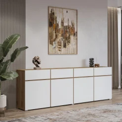 Dressoir Crotone - 4-deurs incl. 4 lades - Wotan Eiken / Wit