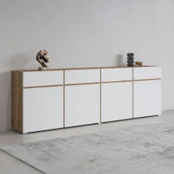 Dressoir Crotone - 4-deurs incl. 4 lades - Wotan Eiken / Wit