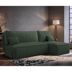 Hoekbank Ribstof Karlito - Universeel - Slaapbank met opbergruimte zonder armleuningen