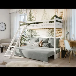 Hoogslaper met Slaapbank Sophie - Wit / Ribstof Grijs - Direct Leverbaar!