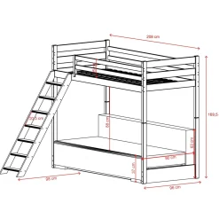 Hoogslaper met Slaapbank Sophie - Wit / Ribstof Grijs - Direct Leverbaar!