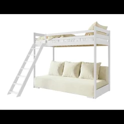 Hoogslaper met Slaapbank Sophie - Wit / Ribstof Creme - Direct Leverbaar!