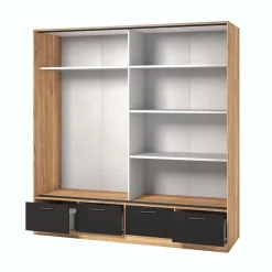 Kledingkast Bern - 2-deurs incl. 4 lades + spiegel - Wotan Eiken / Zwart