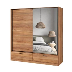 Kledingkast Bern - 2-deurs incl. 2 lades + spiegel - Wotan Eiken