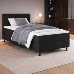 OP=OP Boxspring Vast Chicago - 80 x 200 Teddy Zwart - Incl Chicago Voetbord + Stevig Pocketvering Matras + Pocketbox