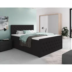 OP=OP Opberg boxspring Andy - 200 x 200 Zwart | Incl. Pocketvering + 40 cm extra hoge opbergruimte