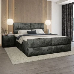 OP=OP Opberg Boxspring Croco 200 x 200 Velvet Antraciet | Incl. Voetbord + Pocketvering + 1x Hocker