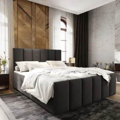 OP=OP Opberg Boxspring Monza 180 x 200 Suede Taupe | Voetbord Monza + 40 cm extra hoge opbergruimte