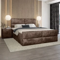 OP=OP Opberg Boxspring Velvet Croco - 180 x 200 Velvet Bruin| Incl. Voetbord + 2x Hocker