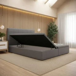 OP=OP Opberg Boxspring zonder Matras Levi | 160 x 210 Suede Antraciet | Incl. Levi Voetbord