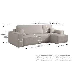 OP=OP Slaapbank Karlo XL | Ribstof Roze - L-Hoekbank 3-zits met opbergruimte - Universeel