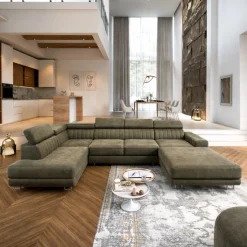 OP=OP Slaapbank met opbergruimte Nero | U-bank Rechts | Suede Mosgroen