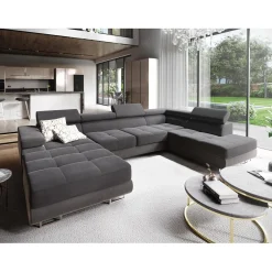 OP=OP Slaapbank met opbergruimte Sem | Rechts | U-bank XL - Velvet Grijs