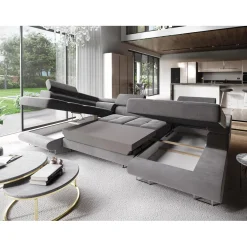 OP=OP Slaapbank met opbergruimte Sem | Rechts | U-bank XL - Velvet Grijs