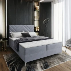 OP=OP Vaste Boxspring Chevron 160 x 200 Velvet Grijs | Incl. Pocketvering