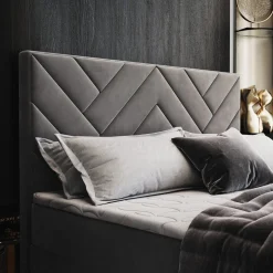 OP=OP Vaste Boxspring Chevron 160 x 200 Velvet Grijs | Incl. Pocketvering