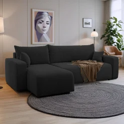 Slaapbank Pim - Teddy stof - Hoekbank 3-zits met opbergruimte - Universeel