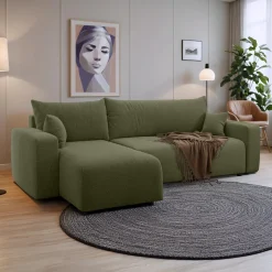 Slaapbank Pim - Teddy stof - Hoekbank 3-zits met opbergruimte - Universeel