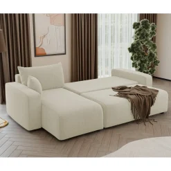 Slaapbank Pim - Teddy stof - Hoekbank 3-zits met opbergruimte - Universeel