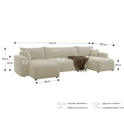 Slaapbank Pim - Teddy stof - U-bank 4-zits met opbergruimte - Universeel