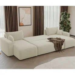 Slaapbank Pim - Teddy stof - U-bank 4-zits met opbergruimte - Universeel