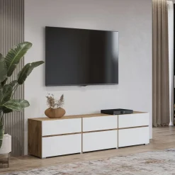 TV-meubel Crotone - 3-kleps incl. 3 lades - Wotan Eiken / Wit