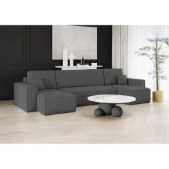 U-bank Ribstof Karlo - Slaapbank met opbergruimte - 4 zits