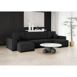 U-bank Ribstof Karlo - Slaapbank met opbergruimte - 4 zits