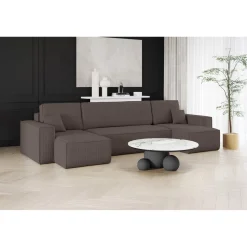 U-bank Ribstof Karlo - Slaapbank met opbergruimte - 4 zits