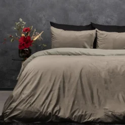 Velvet Uni Dekbedovertrek Taupe/Grijs