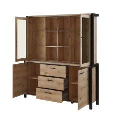 Vitrinekast Akven - 4-deurs incl. 3 lades - Wotan Eiken