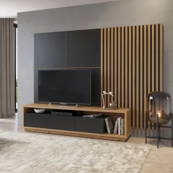 Wandcombinatie Celano - Wotan Eiken / Zwart